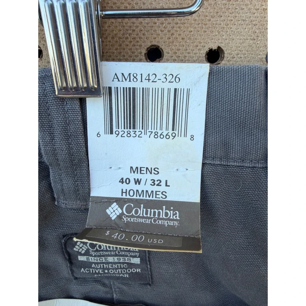 Columbia Mens Rugged Outdoor Canvas Pants 40x32 Shark Grey AM8142-326 NWT